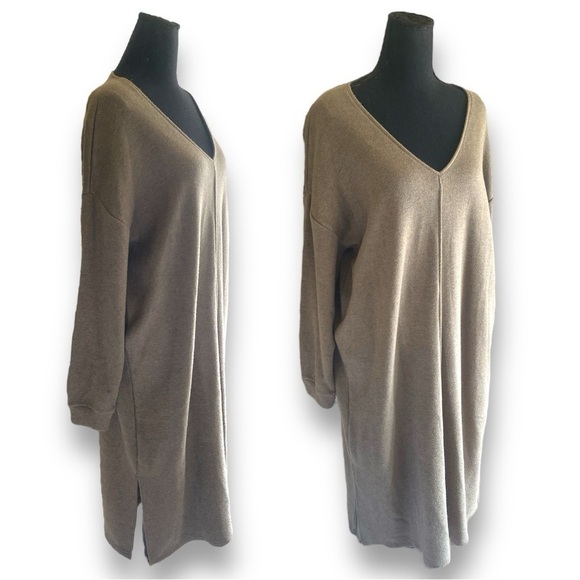 CASLON VNeck Oversized Flowy Midi Sweater Dress Long Green Chunky Goth Large - Picture 2 of 11